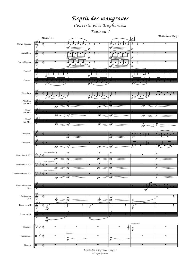 Première page du Concerto pour Euphonium