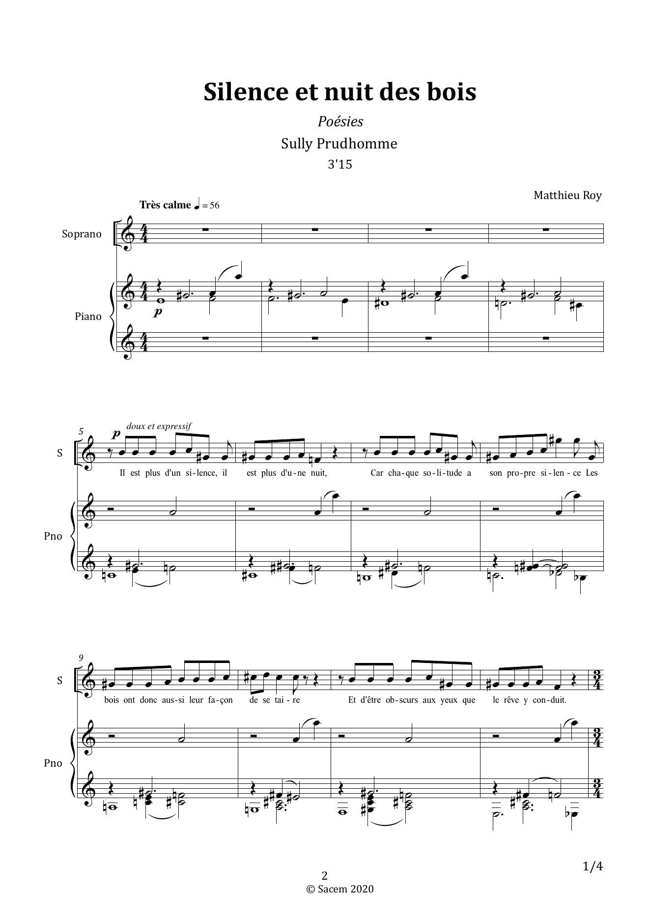 Première page de Silence et nuit des bois — partition de Solitudes